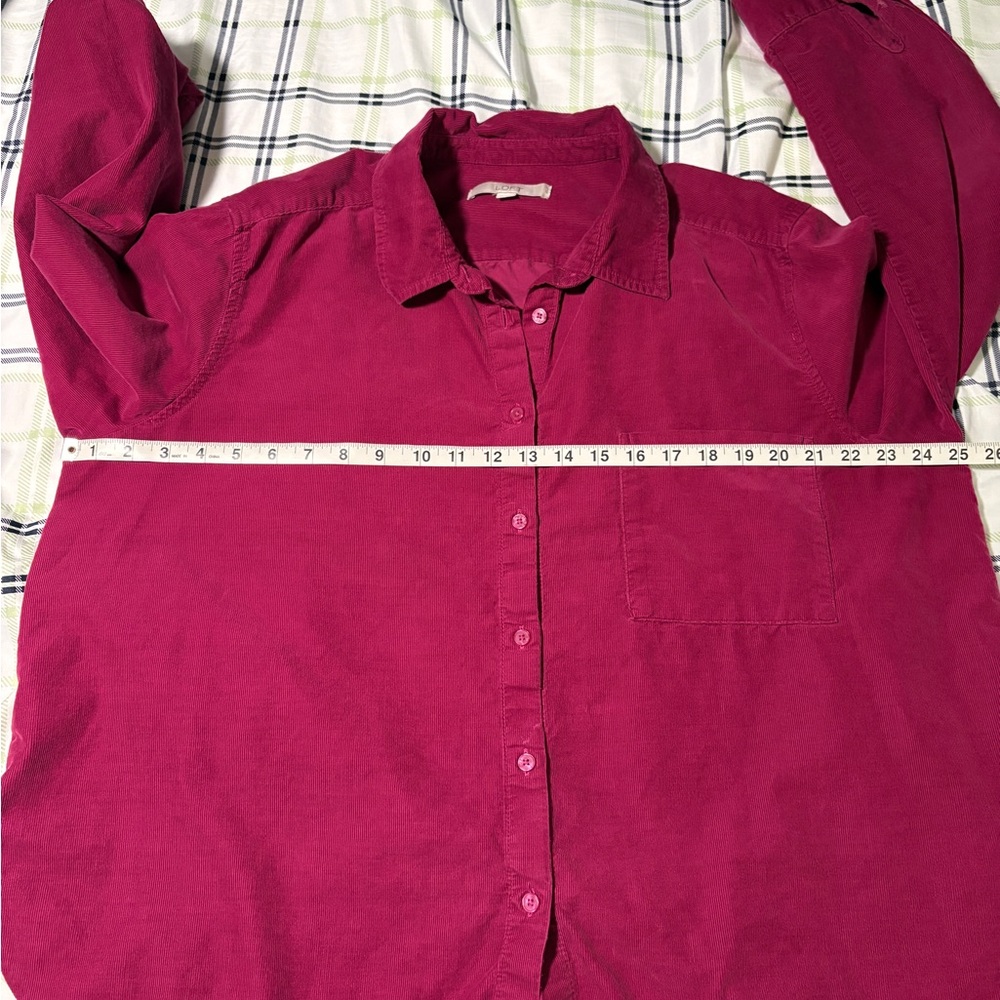 LOFT Corduroy Button-Up Shirt in Berry - Picture 2 of 5